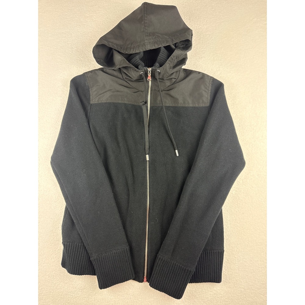 Lauren Active Ralph Lauren Womens Black Full Zip Mixed Media Hooded Sweater L
